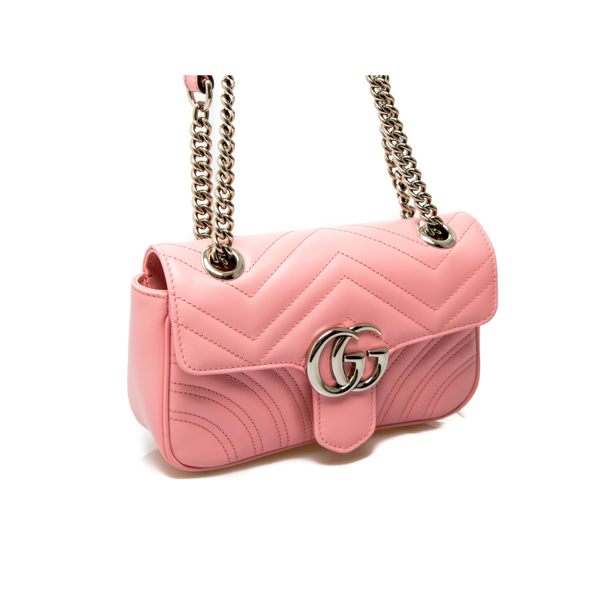 GUCCI 1400$ GG Marmont Half-Moon Mini Bag Dusty Pink Chevron