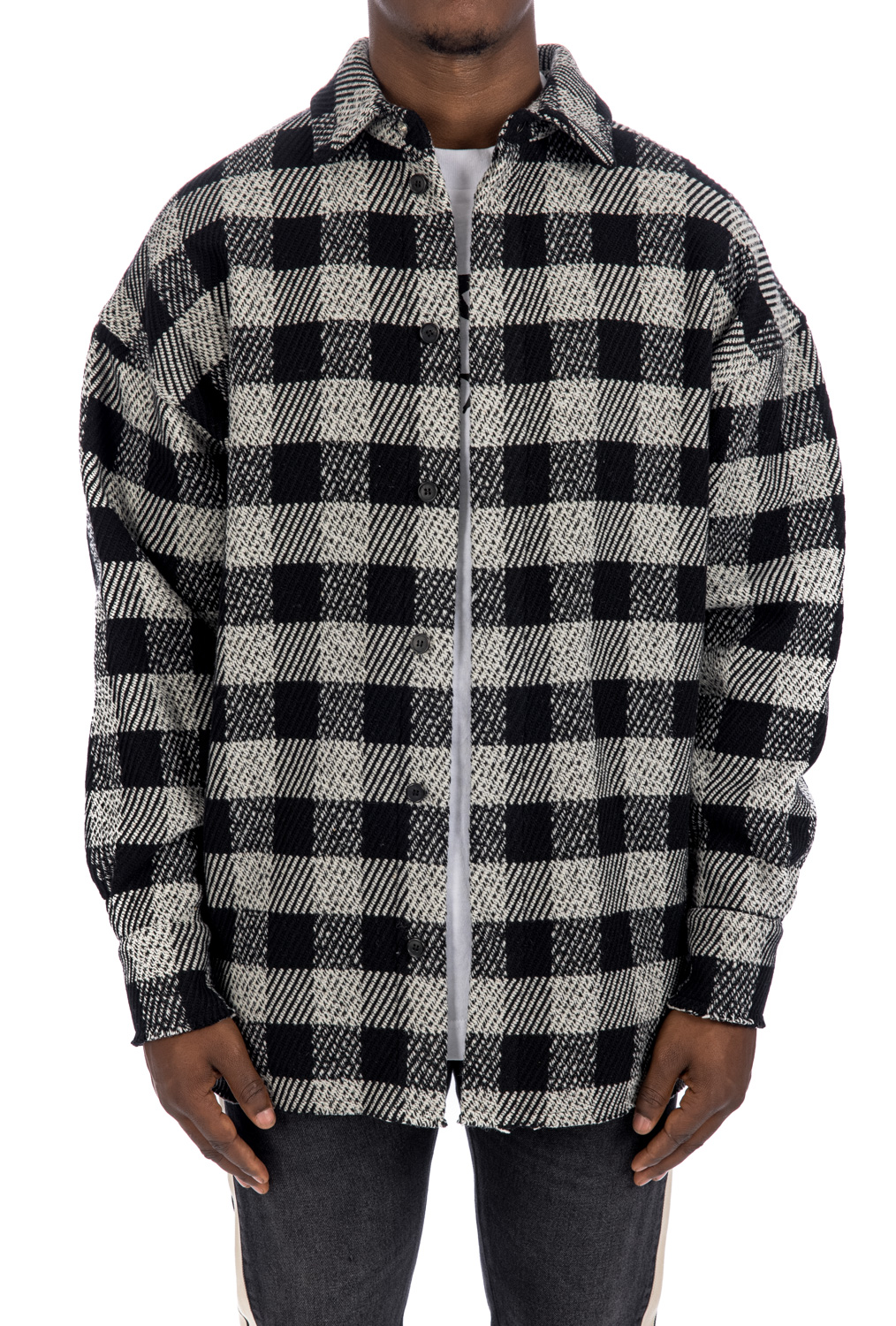 PALM ANGELS - Flannel Curved Logo Overshirt Black