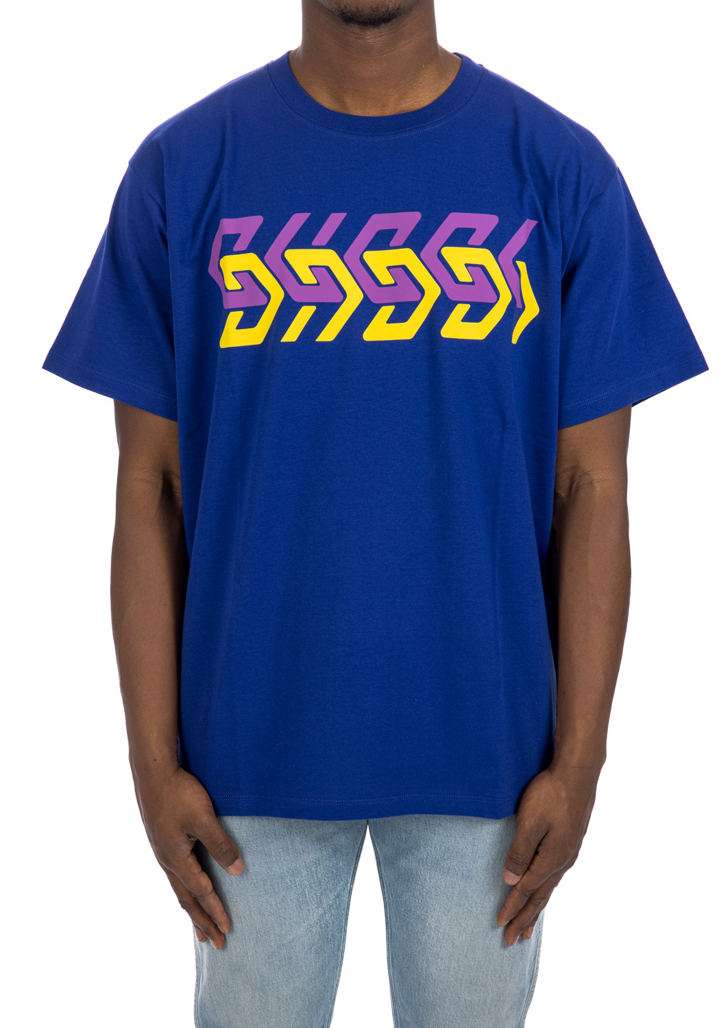 Gucci Mirror Logo-Print Short-Sleeve T-shirt Blue/Purple/Yellow