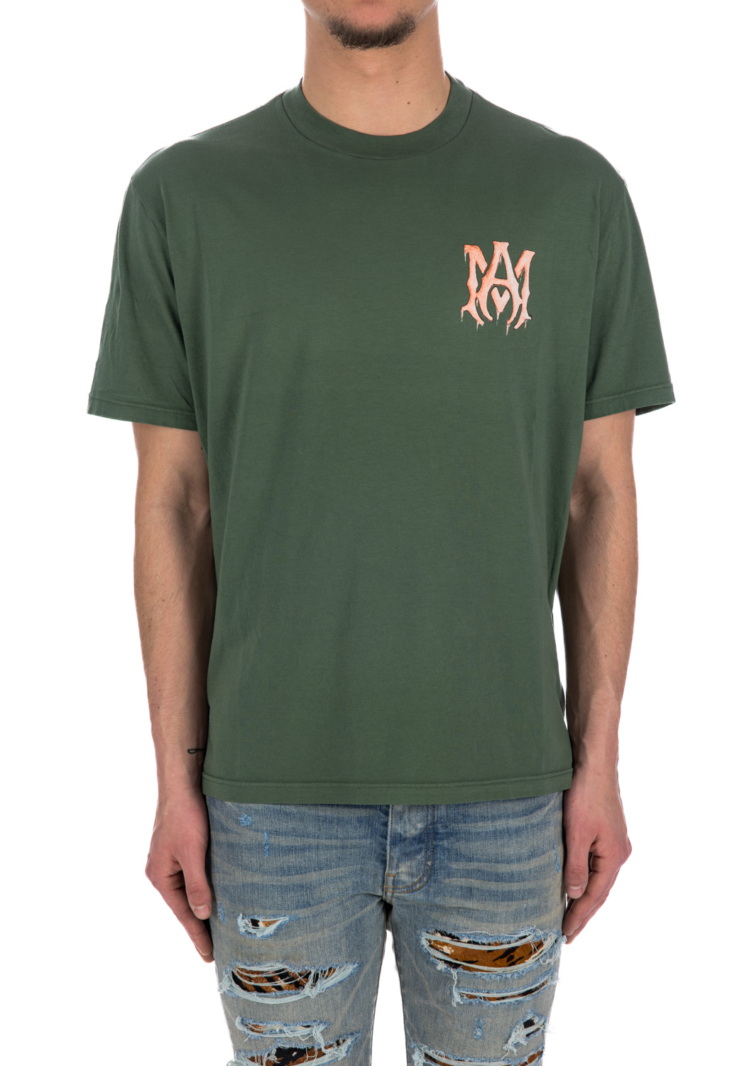 Amiri Green Core Logo T-shirt In 351 Olive Green