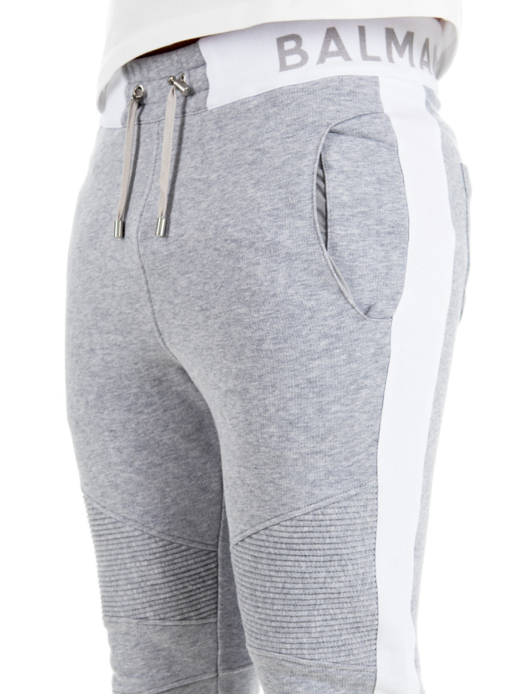 Balmain Ribbed Double Jersey Monogram Sweatpants in Grey