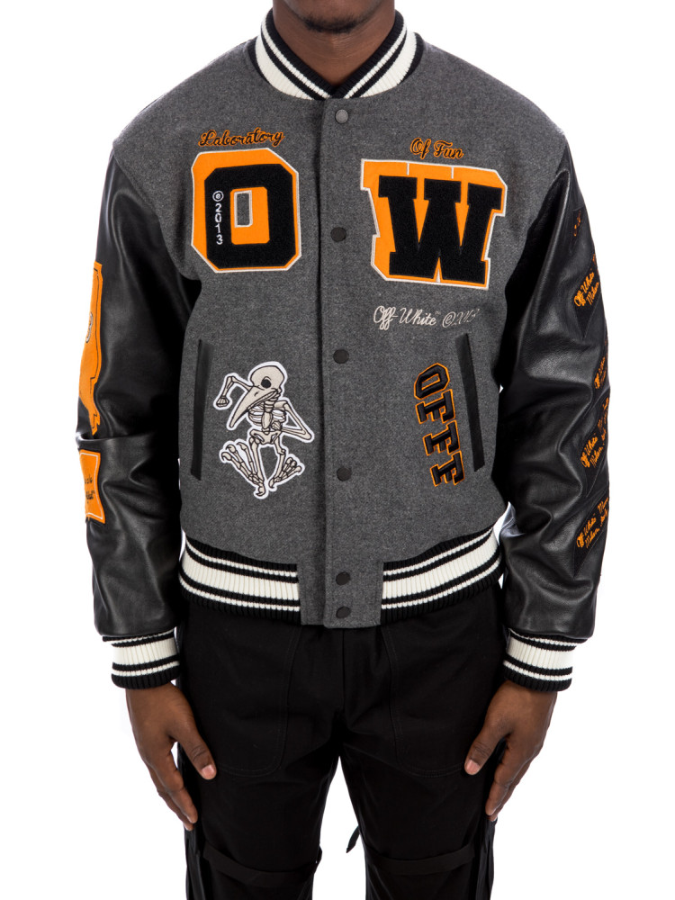 off white leather varsity jacket