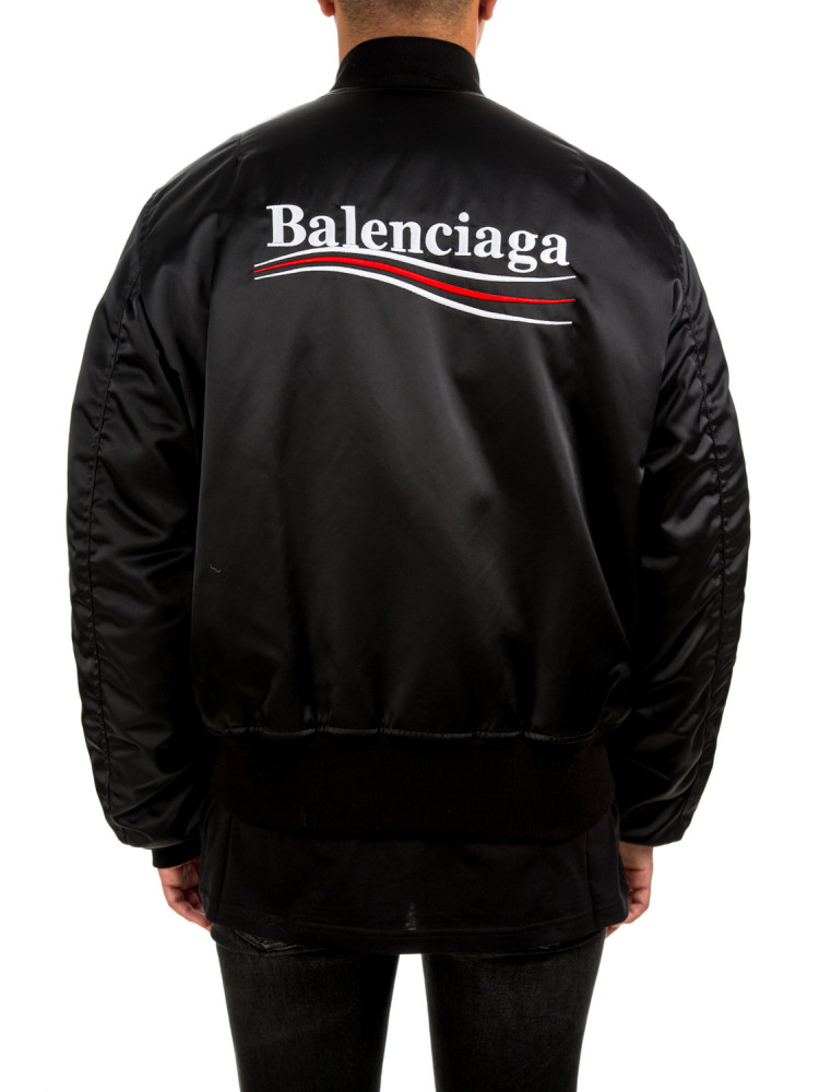 BALENCIAGA: bomber jacket in logoed nylon - Black