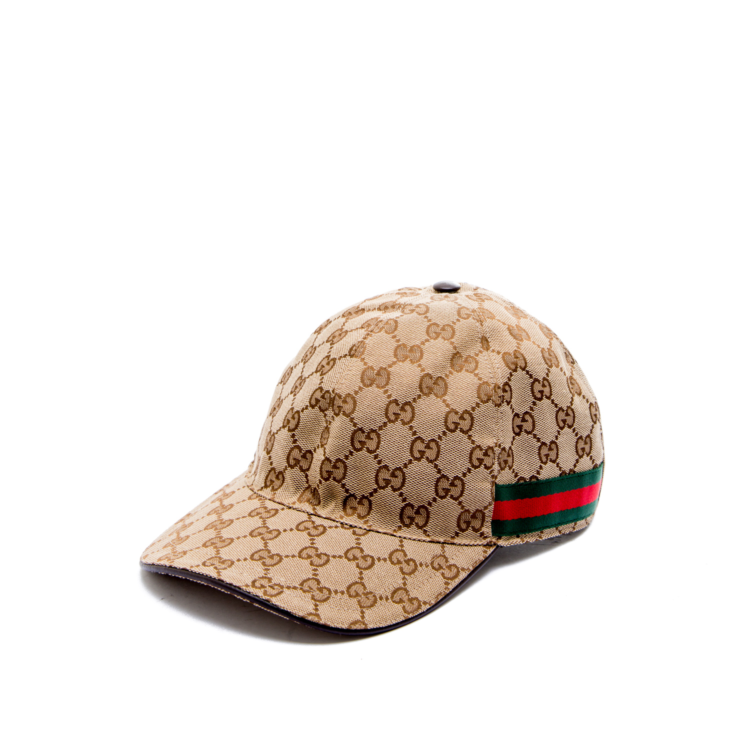 GUCCI - BASEBALL CAP WITH ORIGINAL GG FABRIC WEB AND LEATHER